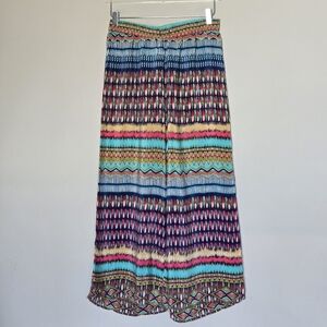 Toloni 100% Silk Multicolor Patterned Wide-Leg Pull-On Boho Pants Size L